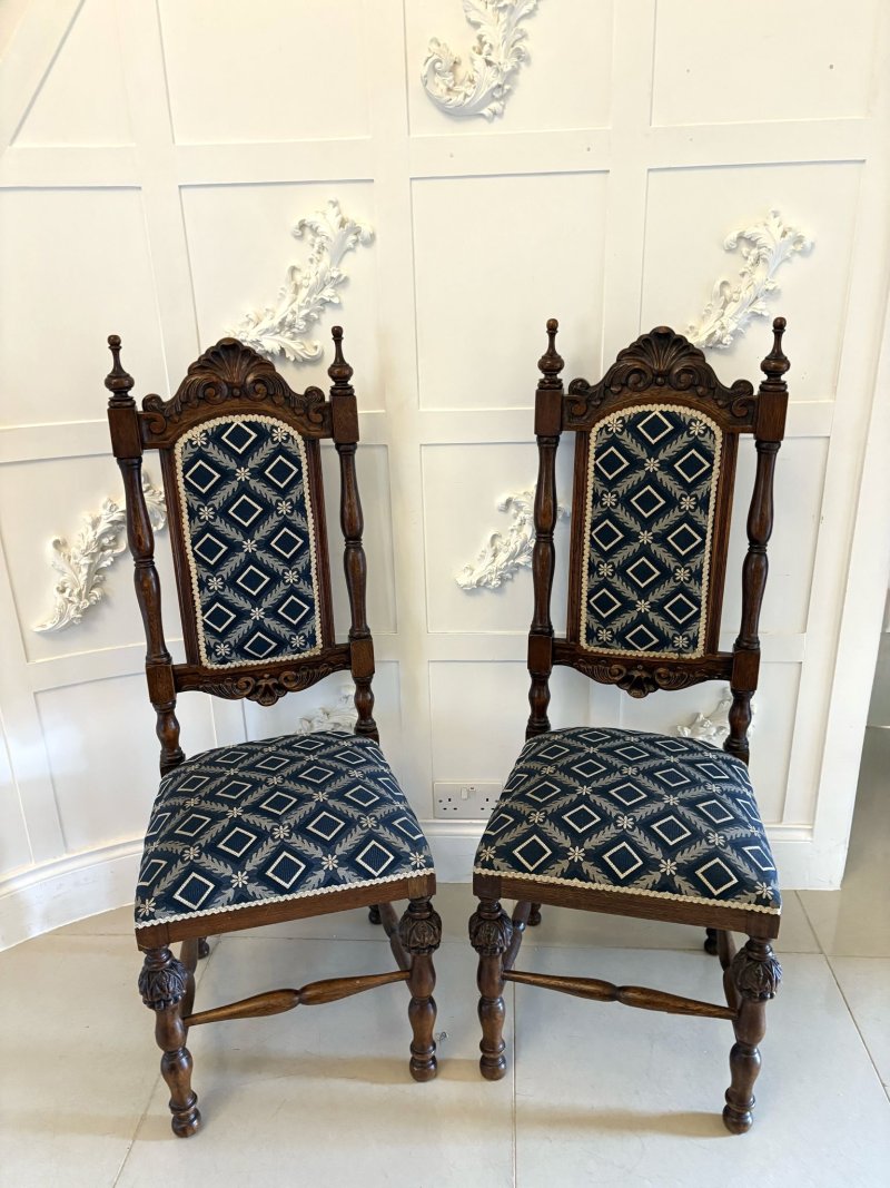 Antique Quality Victorian Pair of Carved Oak Side/Hall Chairs - Image 21
